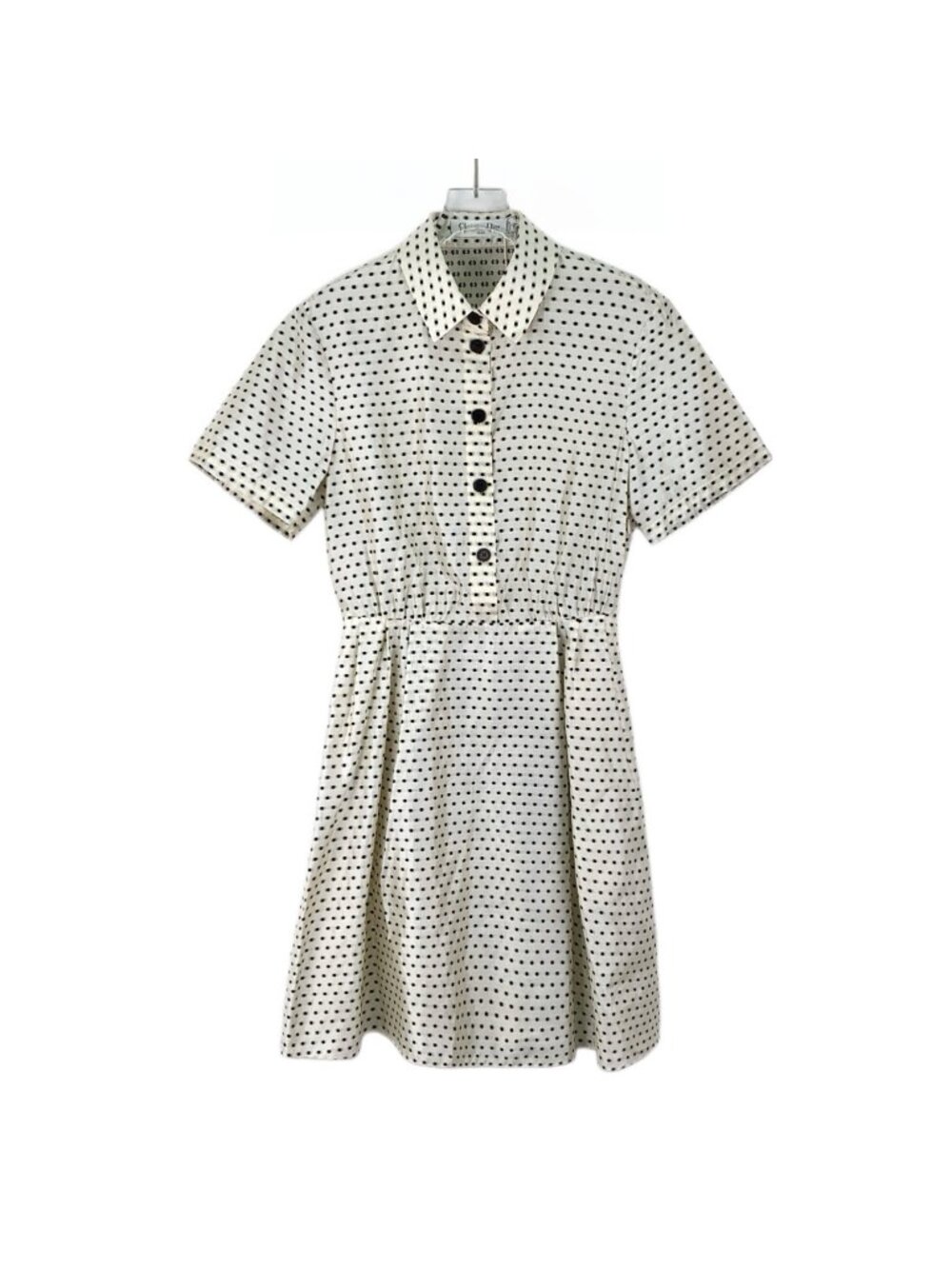 Dior Off-White Polka Dot Silk Lapel Single-Breasted Short-Sleeve Dress